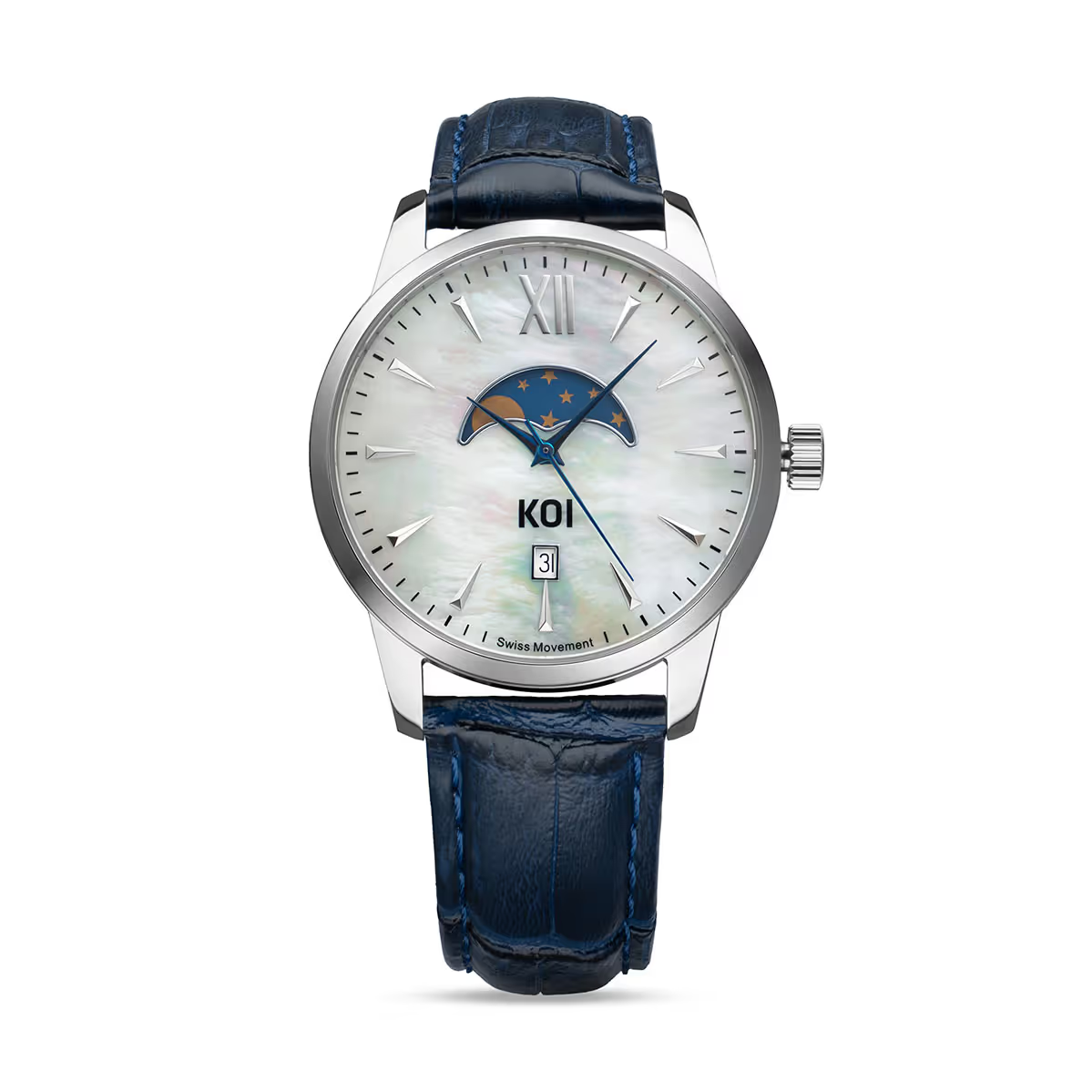 KOI Moonphase K006.403.65.2.05.03.07 – Nam – Kính Sapphire – Quartz – Mặt Số 39mm, Swiss Movt, Chống Nước 5ATM