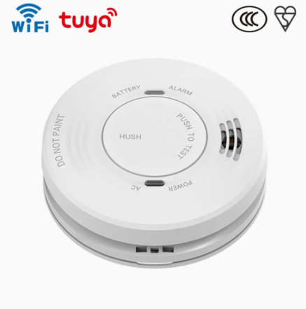 Cảm biến khói thông minh photoelectric WiFi Tuya, detector khói nguồn đôi
