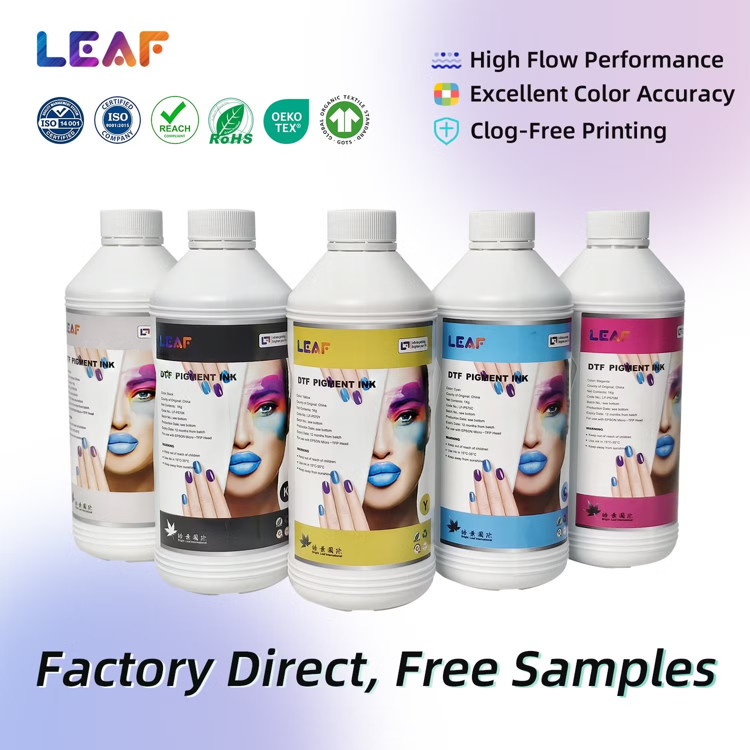 Mực lá Dtf Mực in Pigment CMYKW 4 và 8 màu về in kỹ thuật số