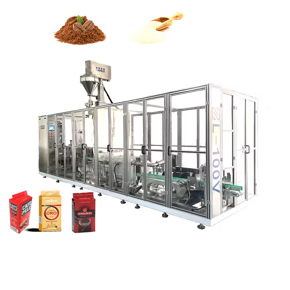 Máy đóng gói chân không tự động đa chức năng Zl100V (Bao bì) dạng túi gạch hai buồng thẳng đứng, định hình, chiết rót, niêm phong, đóng gói chân không (Bao bì) cho bột cà phê, men khô
