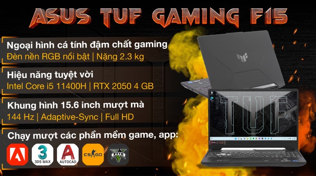 Laptop ASUS TUF Gaming F15 FX506HF HN014W (Intel Core I5-11400H | 8GB | 512GB | RTX 2050 4GB | 15.6 Inch FHD | Win 11 | Đen)