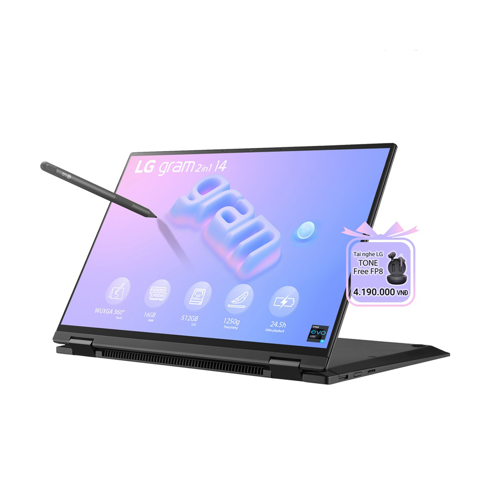 Laptop LG Gram 2023 2 In 1 - 14T90R-G.AH55A5 (Intel Core I5-1340P | 16GB | 512GB | Intel Iris Xe | 14-inch WUXGA | Cảm Ứng | Win 11 | Đen)