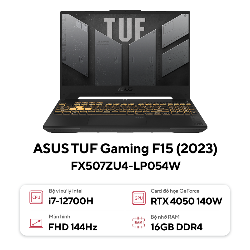Laptop Asus Gaming Tuf Fx507Zu4-Lp054W (I7 12700H/16Gb Ram/512Gb Ssd/15.6 Fhd 144Hz/Rtx4050 6Gb/Win11/Xám)