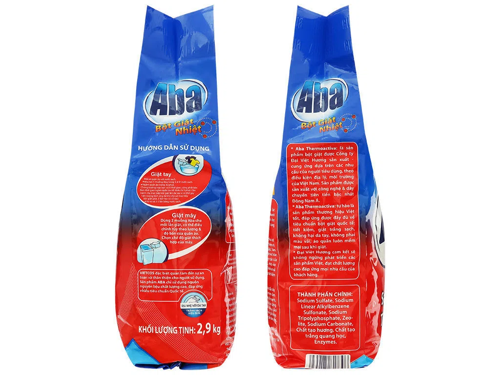 Bột giặt nhiệt Aba sạch tinh tươm túi 2.9kg