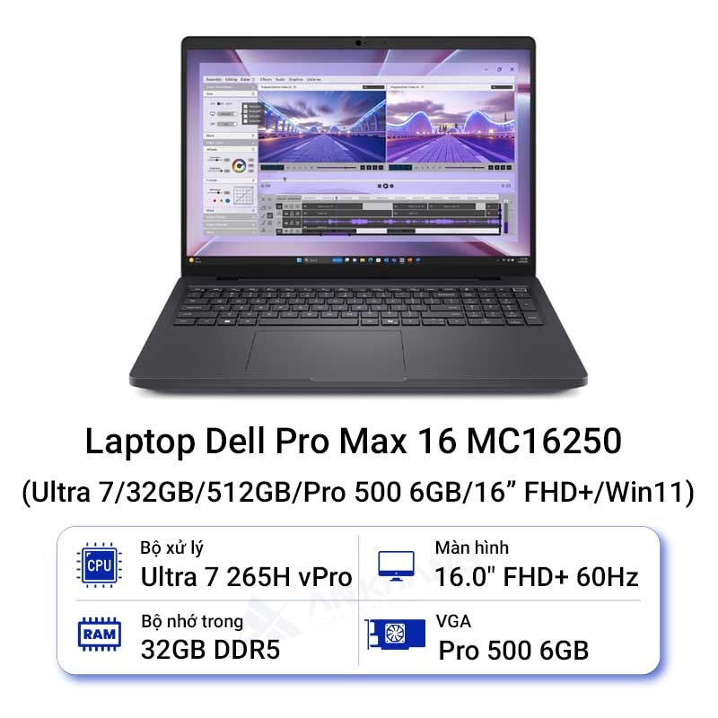 Laptop Dell Pro Max 16 MC16250 (Ultra 7 265H vPRO/32GB/512GB/RTX Pro 500 6GB GDDR7/16.0 inch FHD+/Win11/3Year)