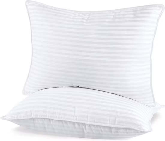 Gối ngủ kẻ sọc bằng vải microfiber màu trắng, gối khách sạn