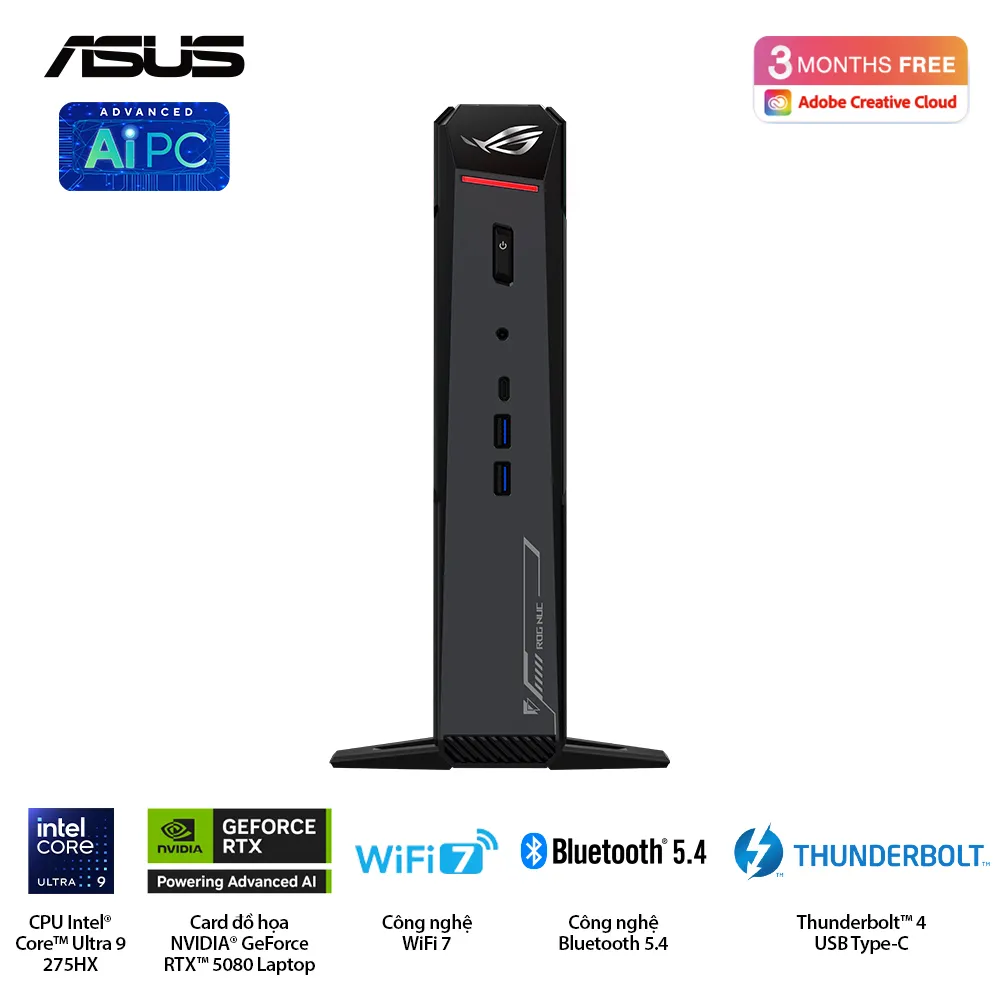 Bộ PC ASUS NUC RNUC15JNK9X489A4 (Intel Core Ultra 9 Processor 275HX/32GB (2x16GB) DDR5-6400/1TB Gen4 NVMe/Wifi7/RTX 5070/Win11H)