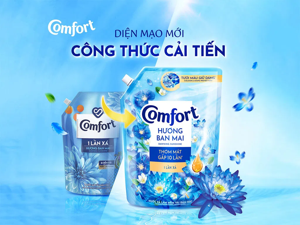 Nước xả vải Comfort đậm đặc một lần xả hương ban mai túi 3.1 lít