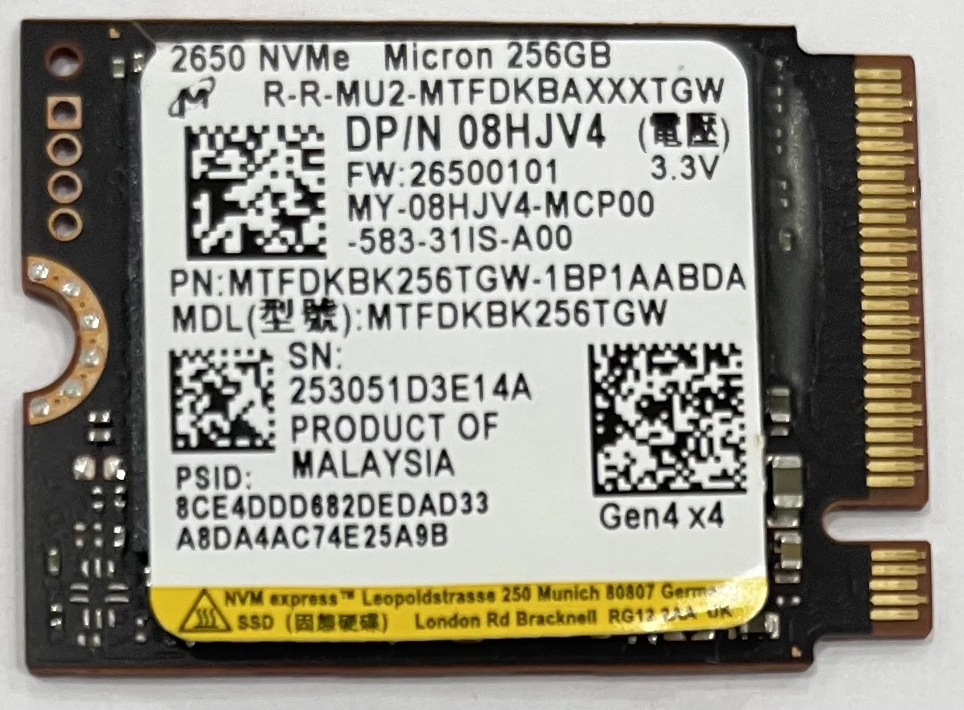 Ổ cứng SSD 256GB Micron 2650 NVMe
