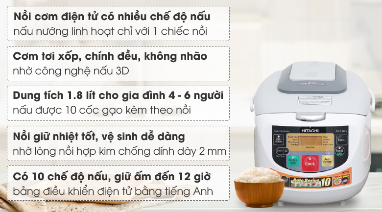 Nồi cơm điện tử Hitachi 1.8 lít RZ-D18XFY(GWH)