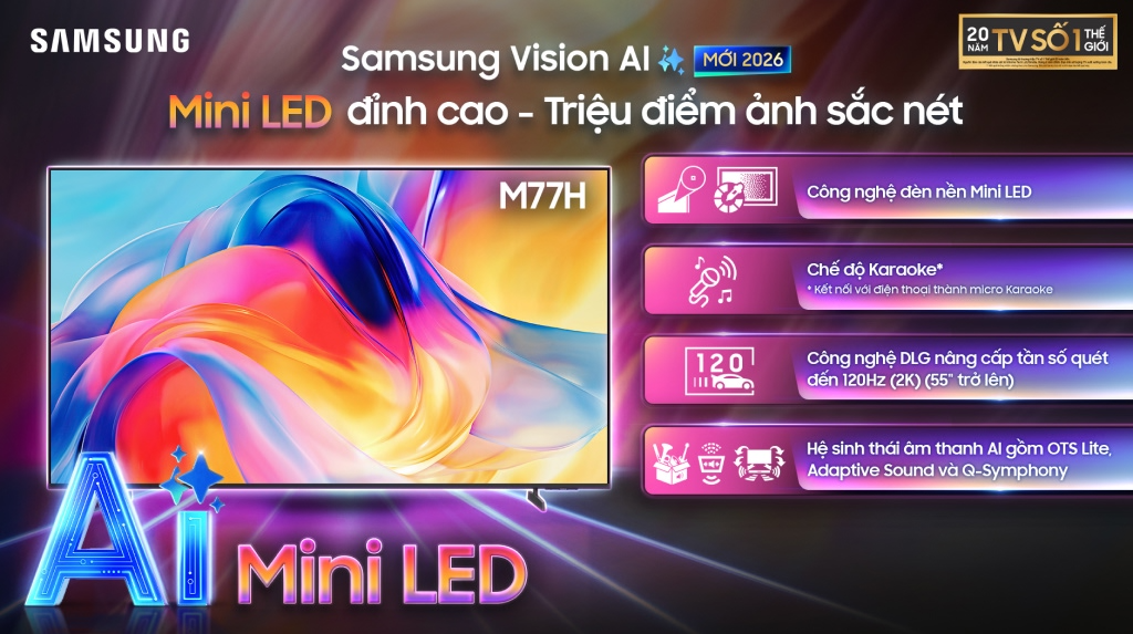 Smart Tivi MiniLED Samsung Vision AI 4K 75 inch UA75M77HAKXXV
Đen